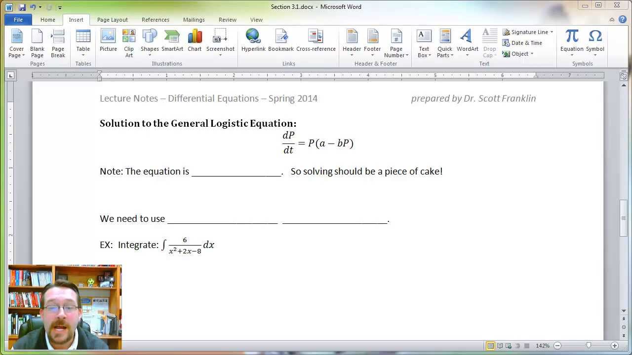 Inserting equations in word 2010